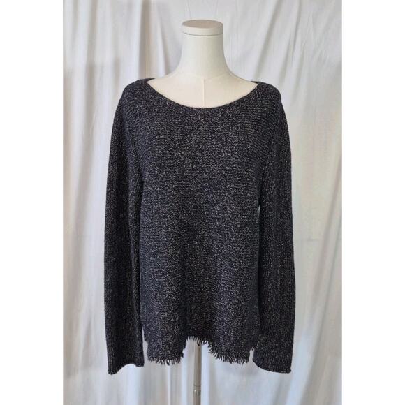 Eileen Fisher Womens Black Fringe Hemmed Wool Blend Sweater Large - Picture 2 of 7